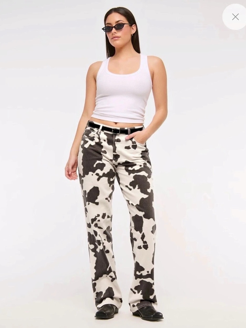 NWT Abercrombie & Fitch The A&F The Baggy Low rise Jean Cow Print size 26 short.